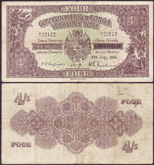 1939 Tonga 4 Shillings (Fine)